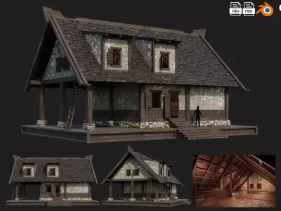 Old Medieval House Building 4K Textures GameReady 95 Low-poly 3D model