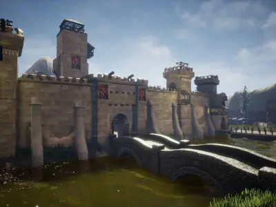 Walls and Towers Unreal Engine Low-poly 3D model