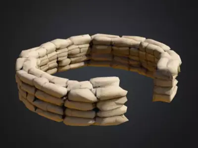 Half Circle Sandbag Wall Low-poly 3D model
