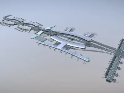 Airport Terminal LFPG Terminal2 Charles de Gaulle Airport Low-poly 3D model