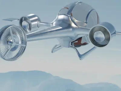 Helicopter futuristic airplane flying in sky 3D model