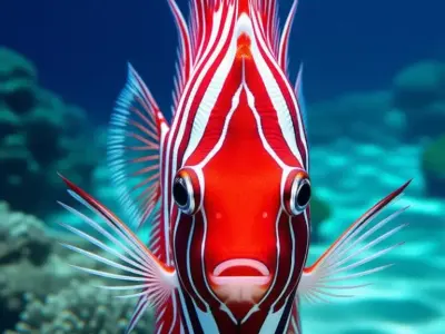 Red and White Striped Fish 3D Marine Animal Flowing Fins Ocean Low-poly 3D model