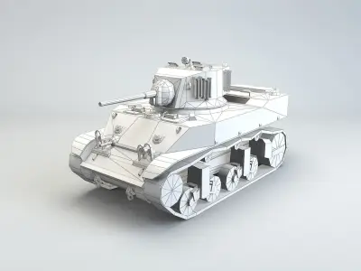 Low Poly M5A1 Stuart light tank Low-poly 3D model