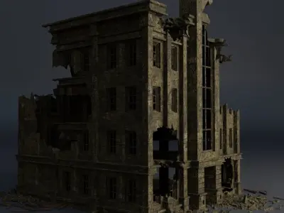 DESTROYED BUILDING CLASSICAL APOCALYPSE WAR RUINED 04 Low-poly 3D model