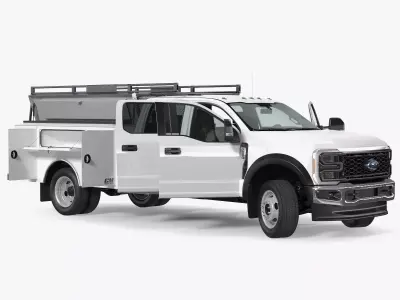 White Ford Super Duty F550 with Service Body Rigged 3D model
