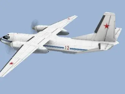 AN-26 russian military transport aircraft Low-poly 3D model