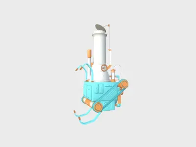 Steampunk Backpack 14 Blue Cartoon - Character Design Fashion Low-poly 3D model