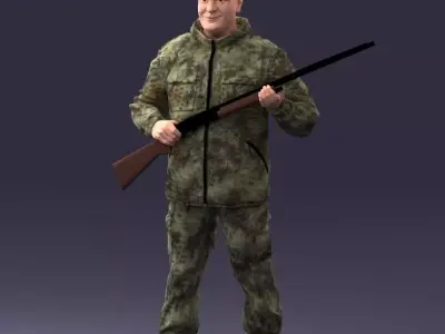 000255 Hunter in Camouflage with Rifle 0226 3D model
