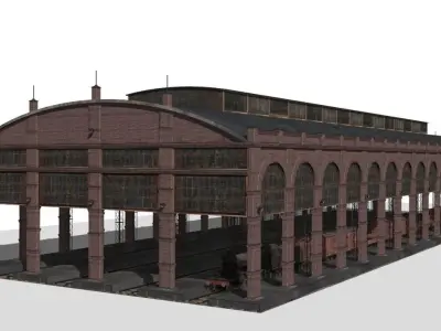 Railroad station Low-poly 3D model
