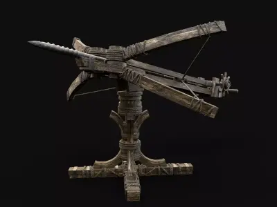 BALLISTA PROJECTILE LAUNCHER WAR MACHINE MEDIEVAL SIEGE ENGINE Low-poly 3D model