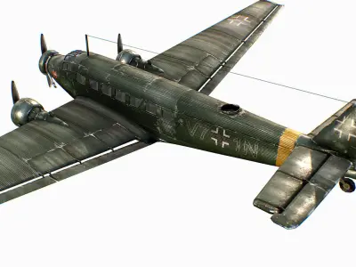 German transport aircraft Junkers Tante Ju 52 Low-poly 3D model