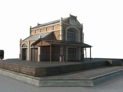 Hand drawn style 19th century architecture fishing boat dock 3D model