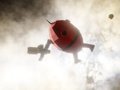 sci-fi red space shuttle rocket and satellite Low-poly 3D model