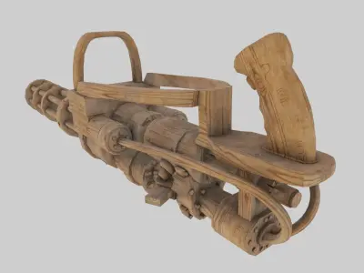 Wooden Minigun Low-poly 3D model
