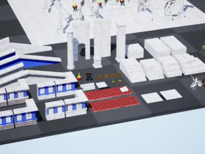 Modular Greek-Spartan Temple game ready Low-poly 3D model