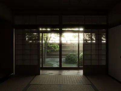 Japanese Old Traditional House Living Room with Courtyard 3D model