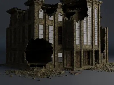 DESTROYED BUILDING CLASSICAL APOCALYPSE WAR RUINED 02 Low-poly 3D model