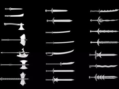 World Weapon Set Collection Swords and axes set of 22 models 3D model