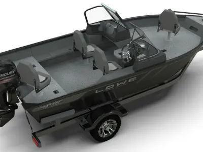 Boat Lowe Fishing Machine 1775 WT plus Trailer  Low-poly 3D model