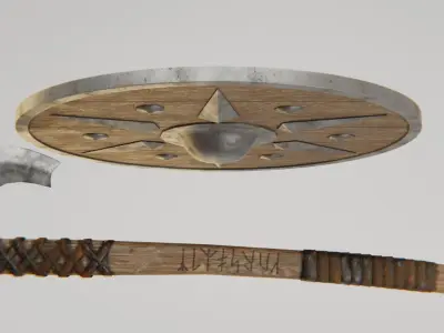 VIKING  SHIELD AND AXE Low-poly 3D model