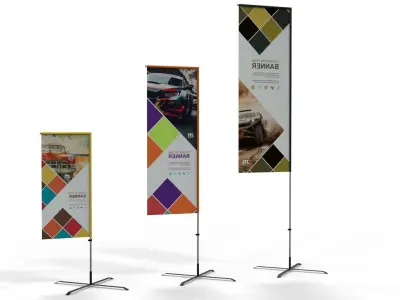 Straight Advertising Flag - 3 Heights Set  3D model