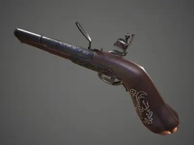  Pirate flintlock pistol  Low-poly 3D model