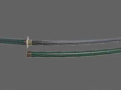 PBR Katana Japanese Sword Green V2 Low-poly 3D model