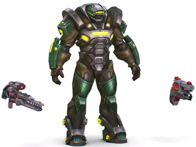 Cartoon Sci-Fi Cyborg Drone Heavy Sniper Low-poly 3D model