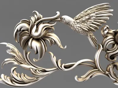 Cartouche ornate design with bird 3D model
