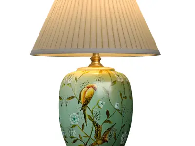 Green Flower and Bird Nightstand bedside Ceramics Table Lamp 3D model