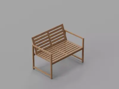 Wooden Bench Low-poly 3D model 8