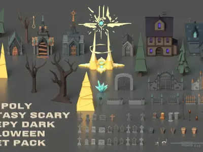 Low Poly Fantasy Scary Creepy Dark Halloween Asset Pack Low-poly 3D model