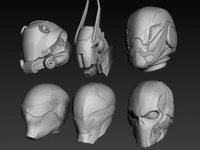 Set of a Sci-Fi Heads Part 1 3D model