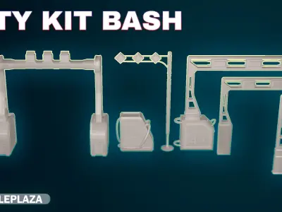 50 SCI-FI CITY STREET KITBASH-GAME READY Low-poly 3D model