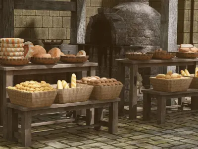 Medieval Bakery Shop Low-poly 3D model
