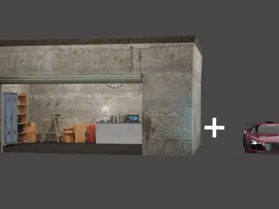 THE GARAGE AND CAR Free low-poly 3D model