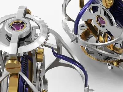 Gyrotourbillon Movement Assembly Silver Gold 3D model