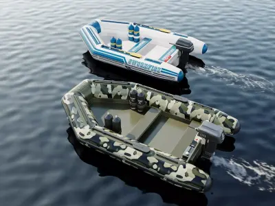 Inflatable Motor Boat Pack with Diving Equipment 67 3D model