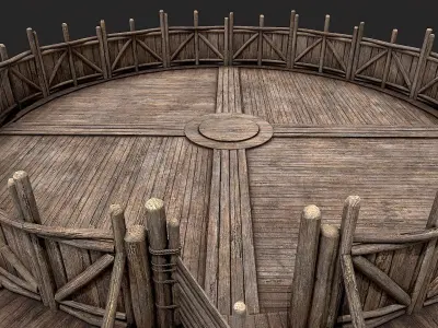 Medieval Wooden Circular Platform Arena 5 Low-poly 3D model