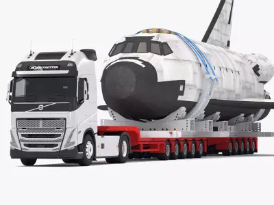 Volvo fh16 2021 and Lowboy Trailer with Space Shuttle 3D model