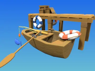 Low poly Dock stylized game asset Low-poly 3D model