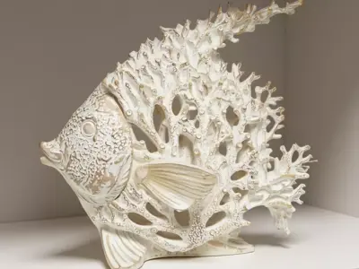 Coral Fish Sculpture 3D Ocean-Inspired Art Natural Texture Low-poly 3D model