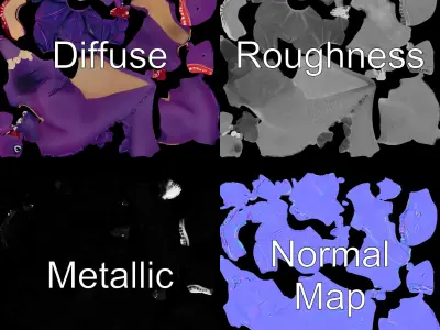 Cartoon Purple Dinosaur Model Pack with Spikes Low-poly 3D model