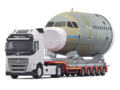Volvo fh16 2021 and Lowboy Trailer with Airplane 3D model