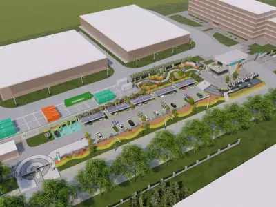 Landscape design of charging pile site and commercial area 3D model