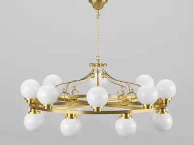 Chandelier brass with glass balls Free low-poly 3D model