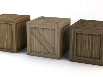 3 Wooden Crates Low-poly 3D model