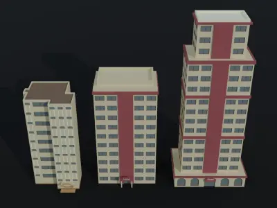 Cartoon city hotel kit Polygonal Style Low-poly 3D model