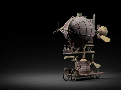 Fantasy Steampunk Flying Machine Low-poly 3D model