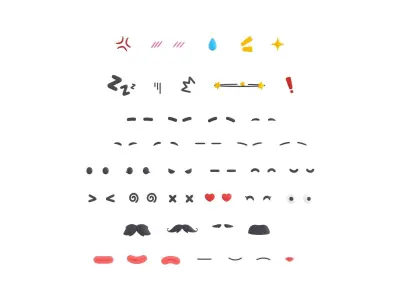 Cartoon Facial Parts Pack Low-poly 3D model